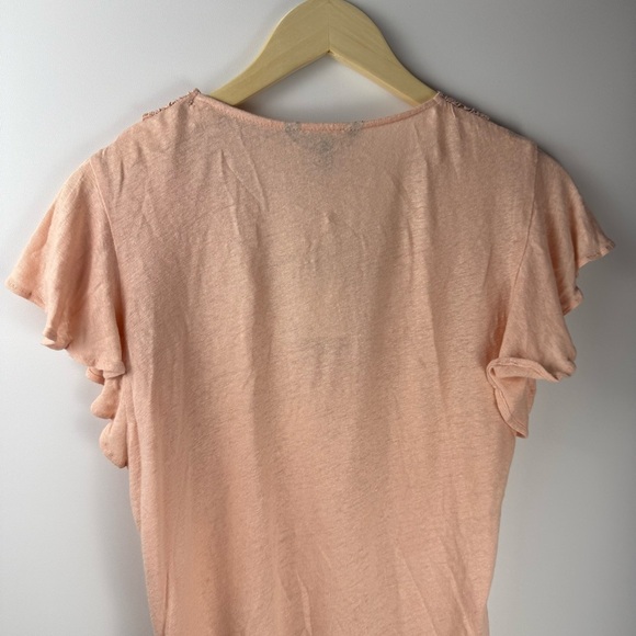 NWT Ralph Lauren Pink Flutter Sleeve V Neck Lace Trim Top — Size Small - Picture 6 of 11